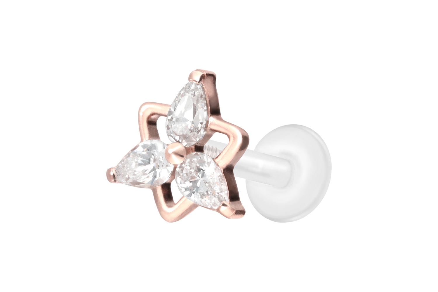 PTFE Labret Piercing mit Innengewinde + Titan-Aufsatz KRISTALLBLUME